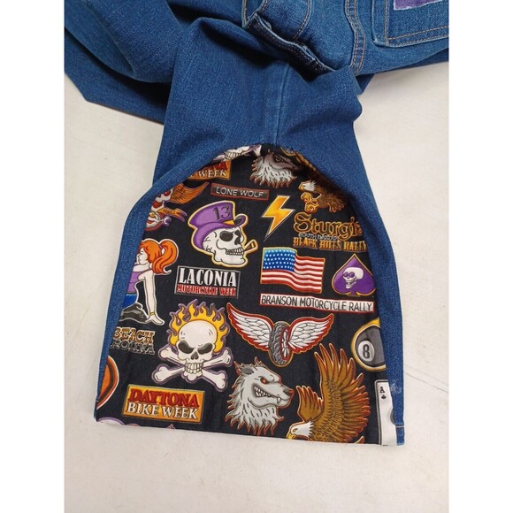Old Navy Motorcycle Patches Skulls Lips Jeans Sturgis Daytona Lone Wolf Sz 6 - Picture 7 of 10